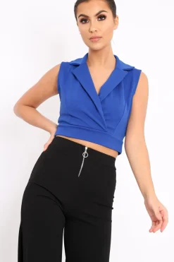 Rebellious Fashion Blue Cropped Blazer - Achsah