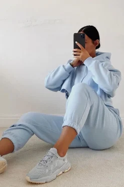 Rebellious Fashion Blue Cropped Oversized Hoodie and Joggers Co-ord - Karenza