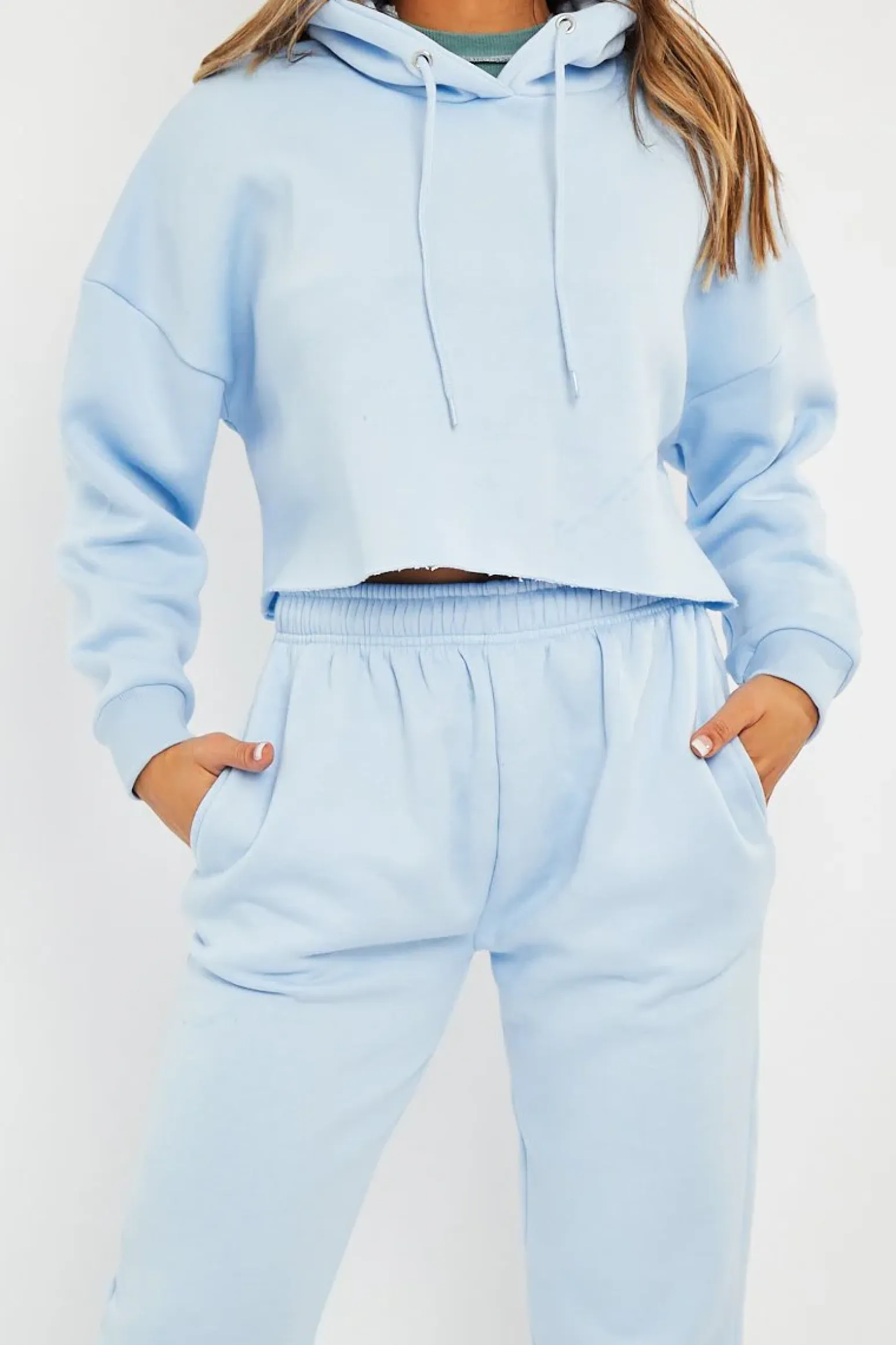 Rebellious Fashion Blue Cropped Oversized Hoodie and Joggers Co-ord - Karenza