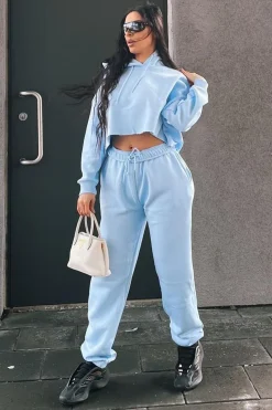 Rebellious Fashion Blue Cropped Oversized Hoodie and Joggers Co-ord - Karenza