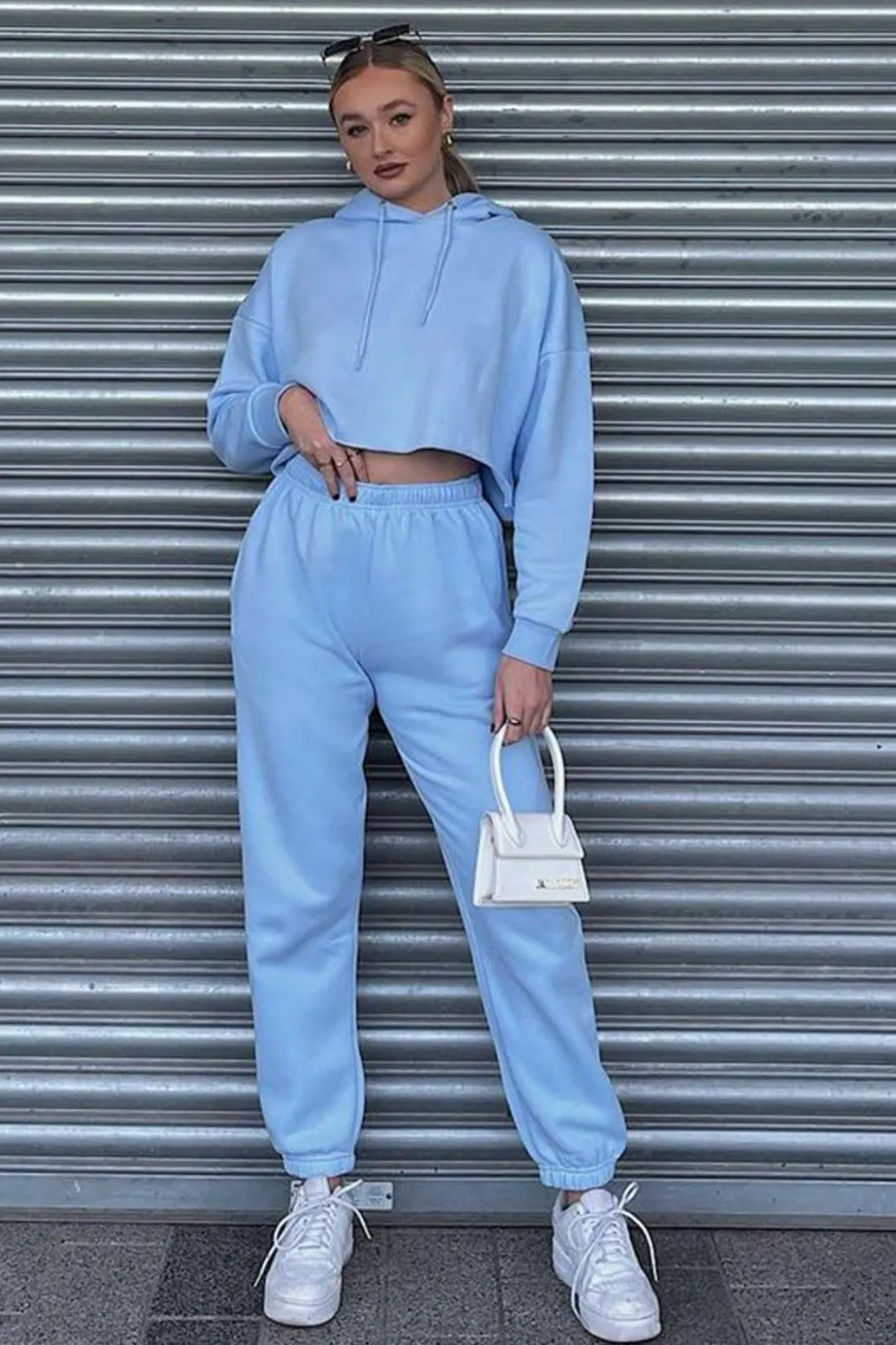 Rebellious Fashion Blue Cropped Oversized Hoodie and Joggers Co-ord - Karenza