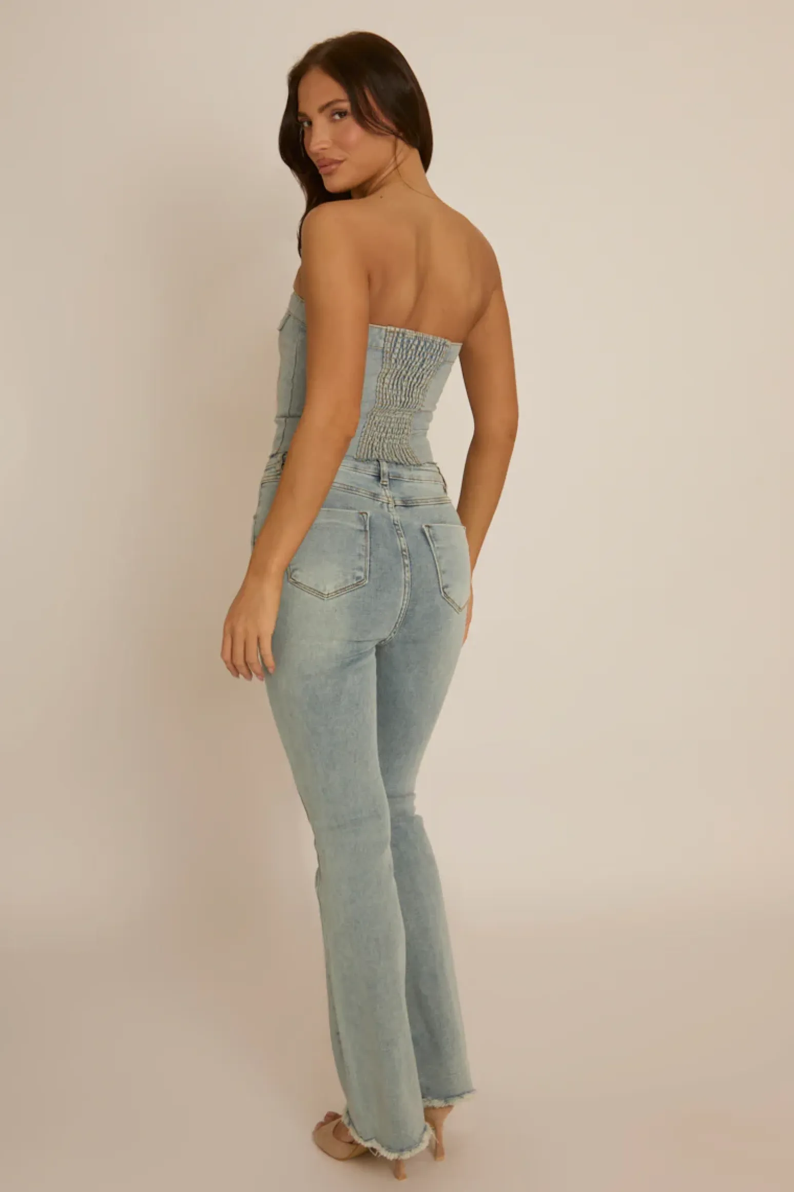 Rebellious Fashion Blue Denim Button Front Crop Top - Tania
