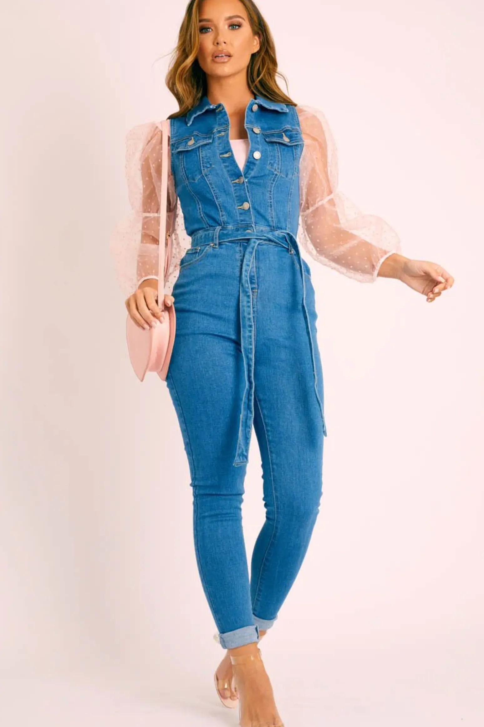 Rebellious Fashion Blue Denim Button Front Sleeveless Jumpsuit - Faven