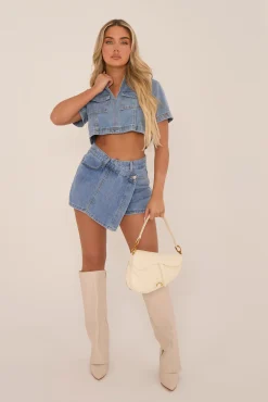 Rebellious Fashion Blue Denim Crop Top and Skort Co-Ord - Aleana