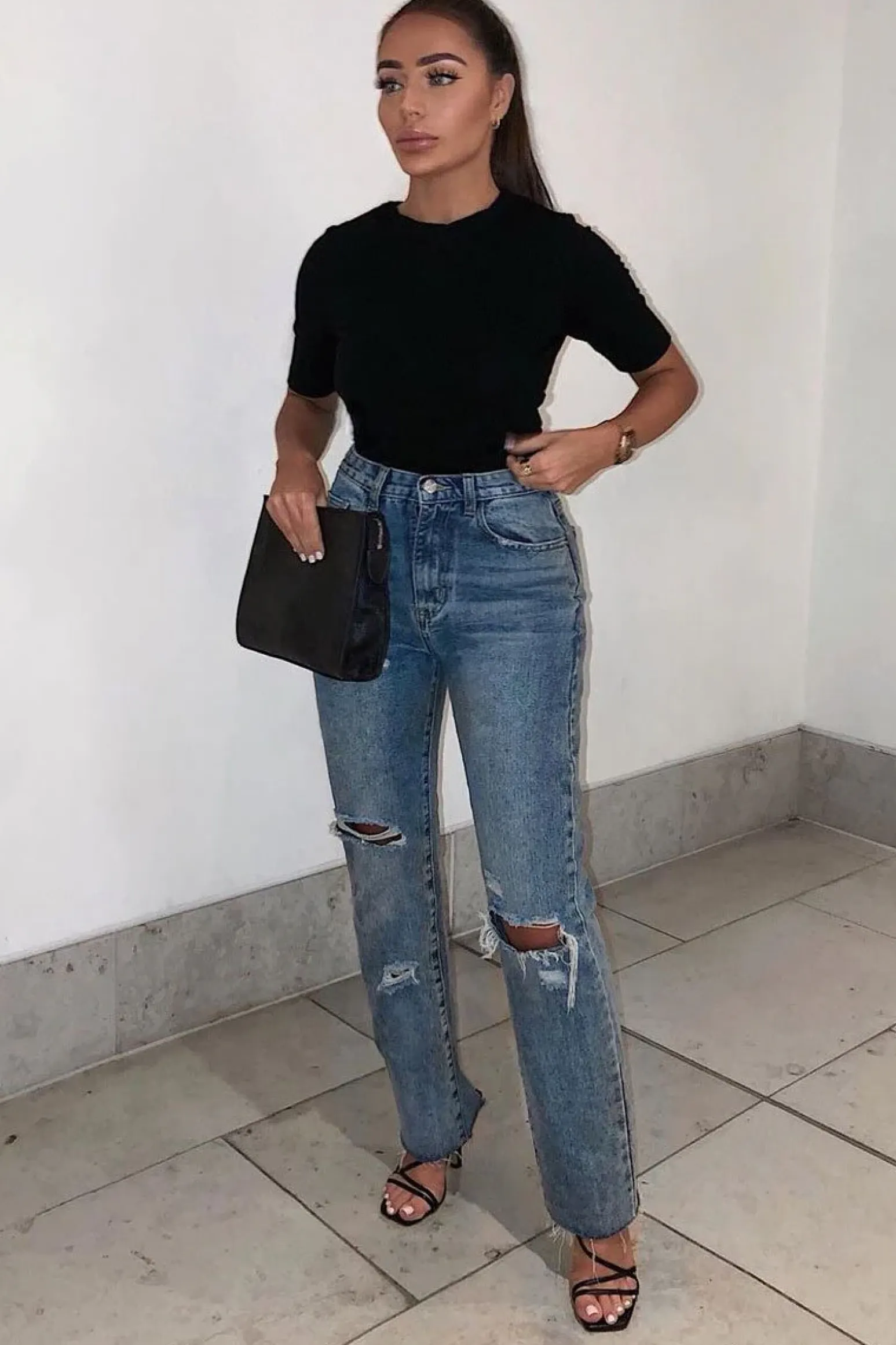Rebellious Fashion Blue Denim Destroyed Straight Leg Jeans - Gena