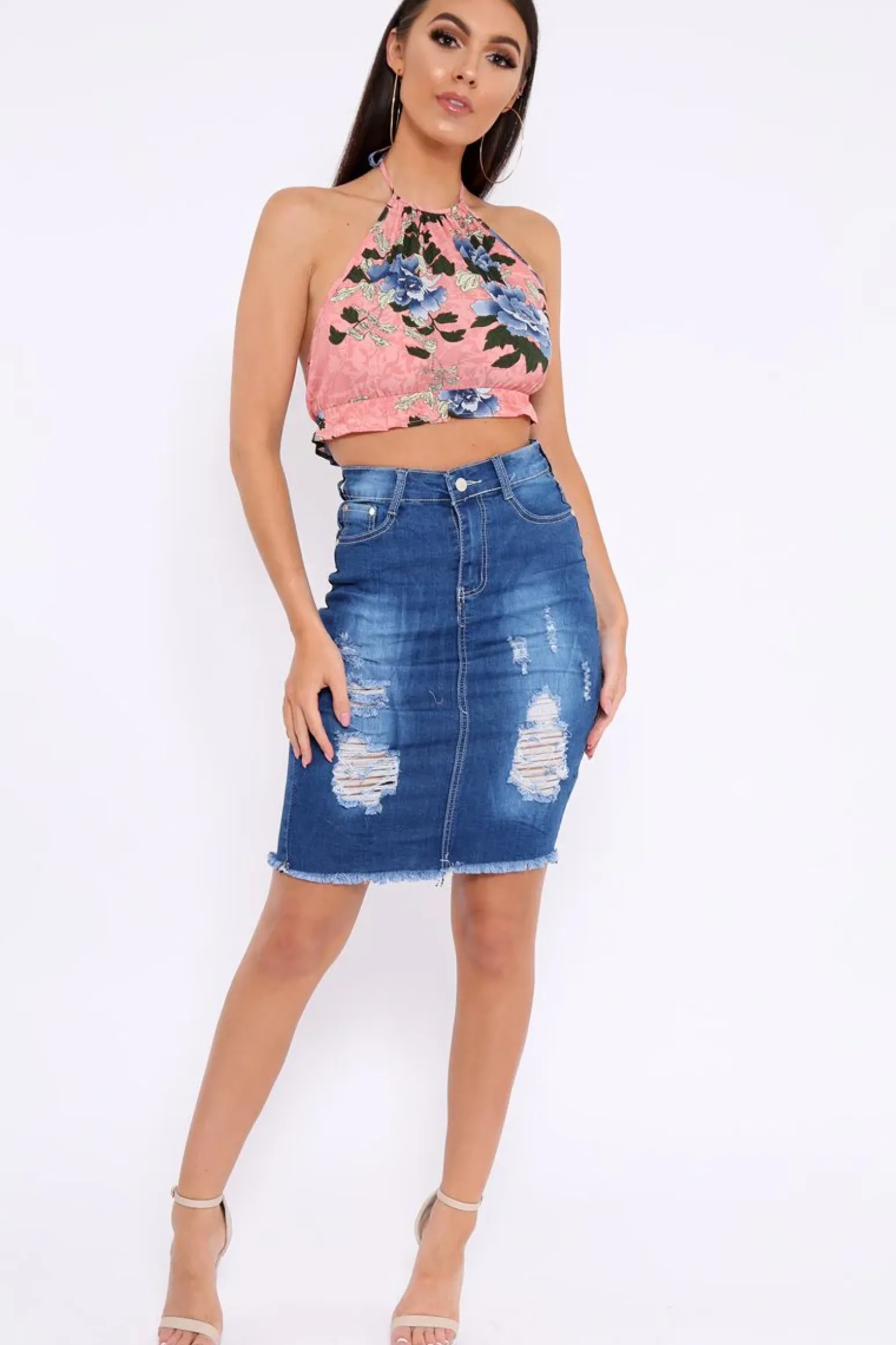 Rebellious Fashion Blue Denim Distressed Pencil Skirt - Adely