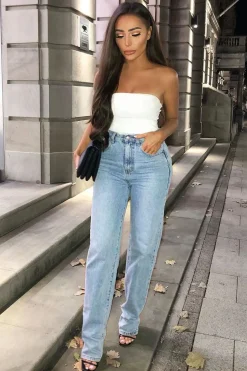 Rebellious Fashion Blue Denim Extra Long Straight Leg Jeans - Blaise