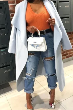 Rebellious Fashion Blue Denim Extreme Distressed Mom Jeans - Jacia