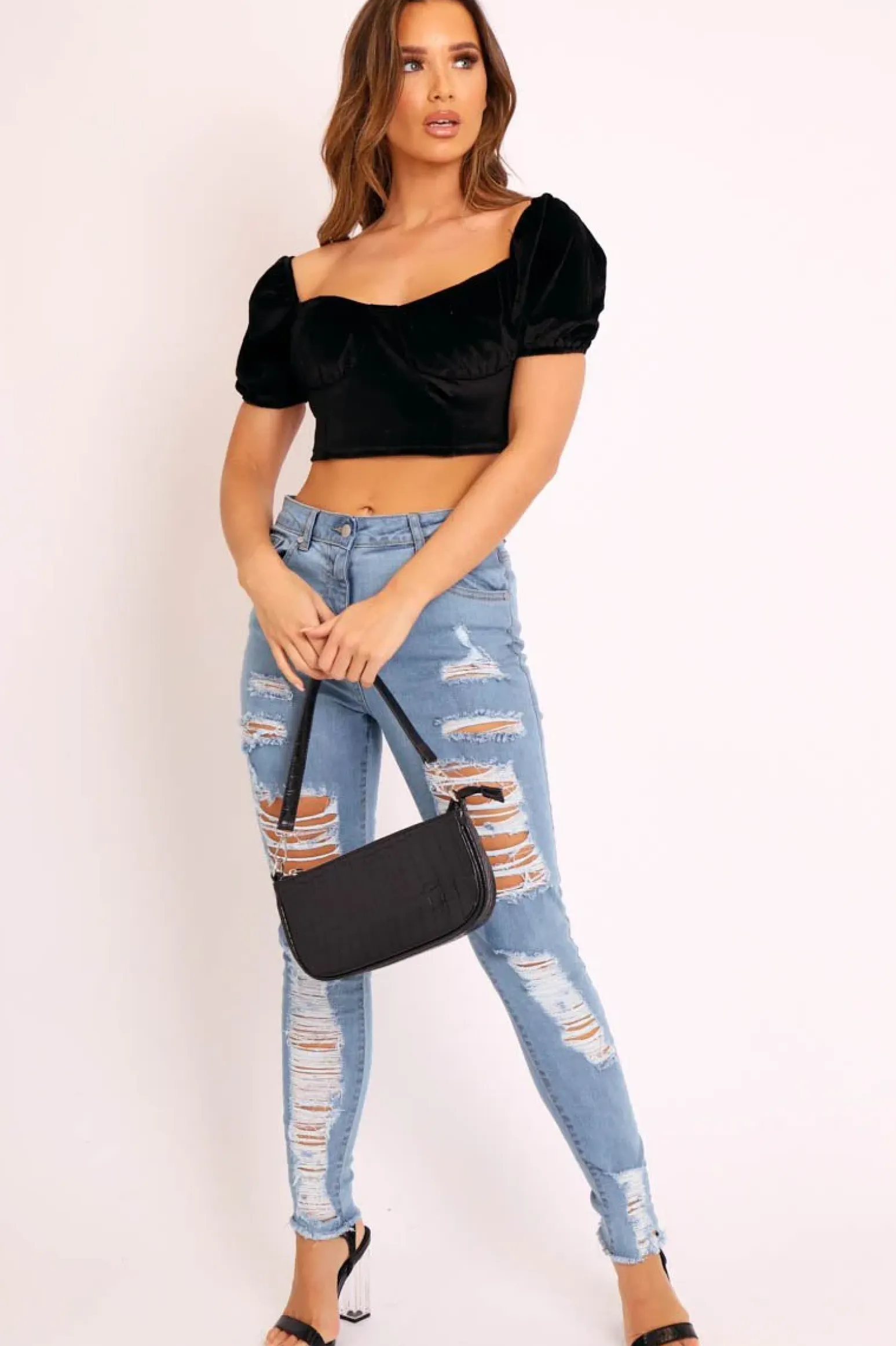 Rebellious Fashion Blue Denim Frayed Hem Distressed Skinny Jeans - Tristen