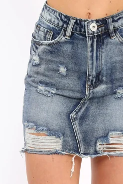Rebellious Fashion Blue Denim Rip Mini Skirt - Selenia