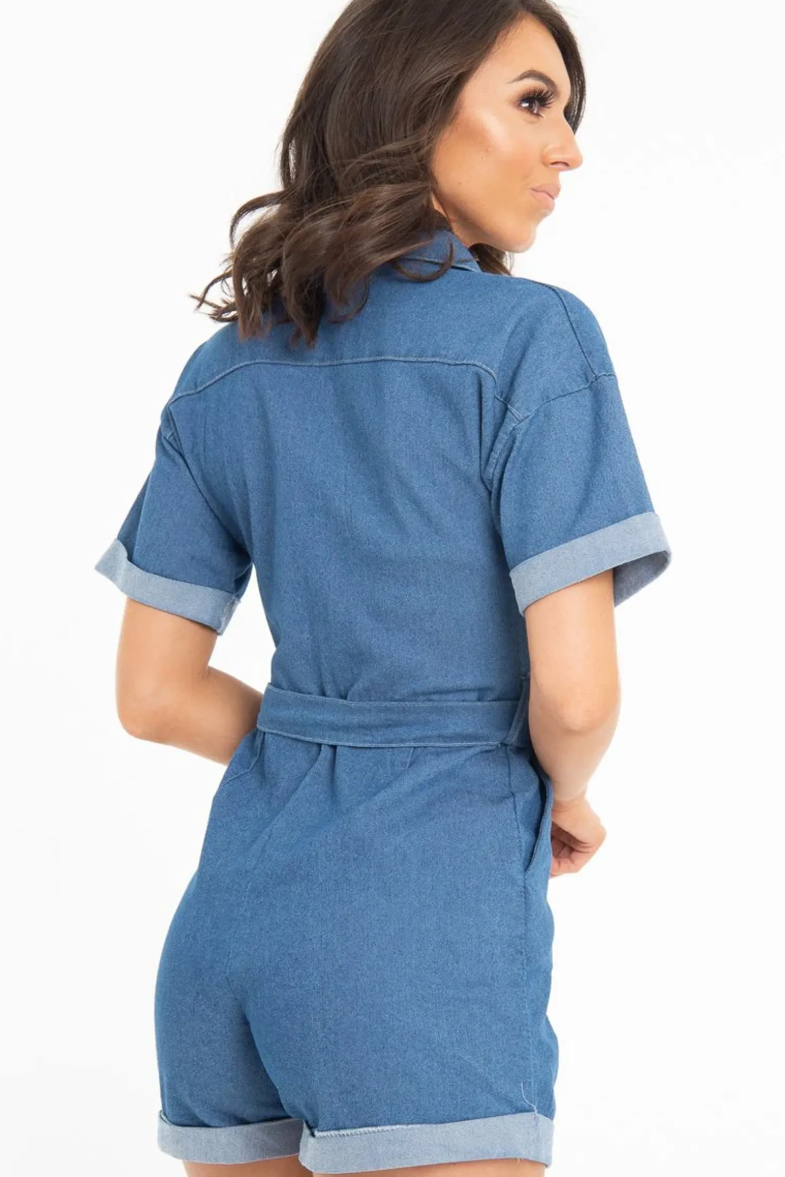 Rebellious Fashion Blue Denim Short Sleeve Belted Playsuit - Avira