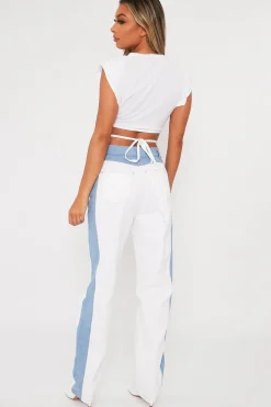 Rebellious Fashion Blue Denim Side Panel + Yoke Contrast Jeans - Alexii