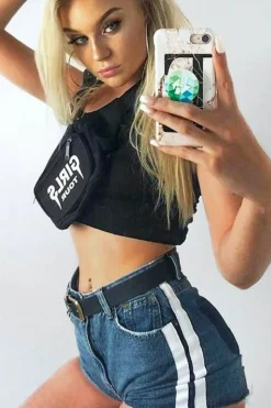 Rebellious Fashion Blue Denim Side Stripe Shorts - Millia