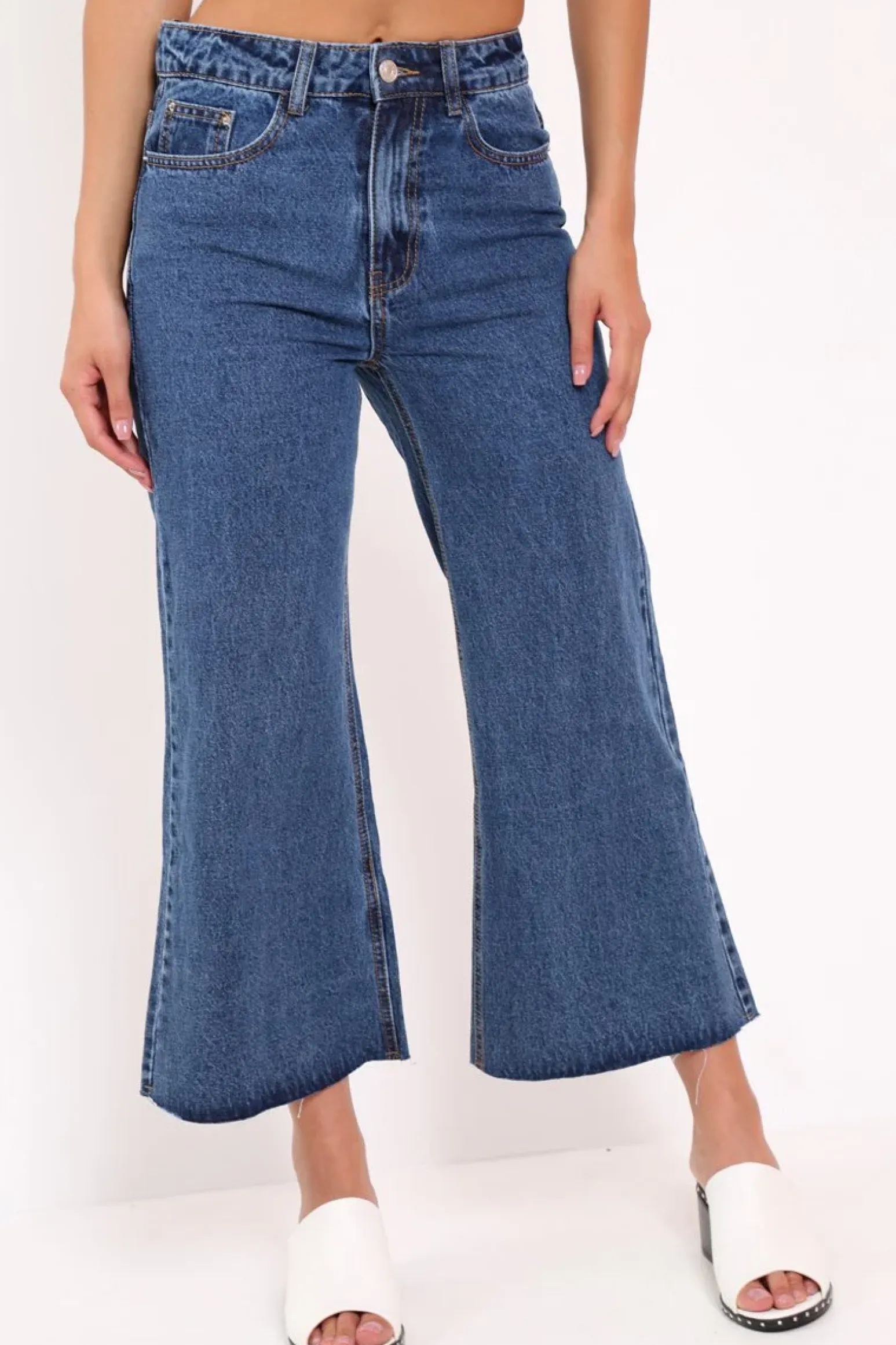 Rebellious Fashion Blue Denim Wash Wide Leg Jeans - Deliliah