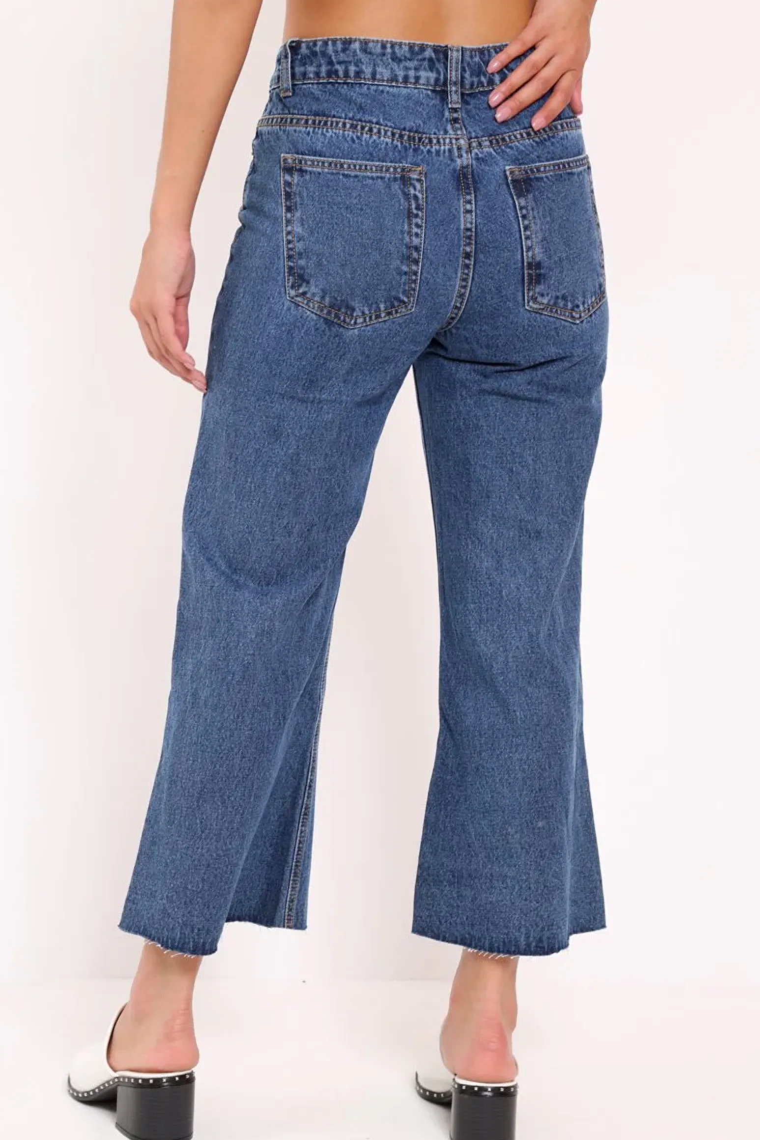 Rebellious Fashion Blue Denim Wash Wide Leg Jeans - Deliliah