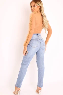 Rebellious Fashion Blue Distressed Ankle Denim Mom Jeans - Bobbi