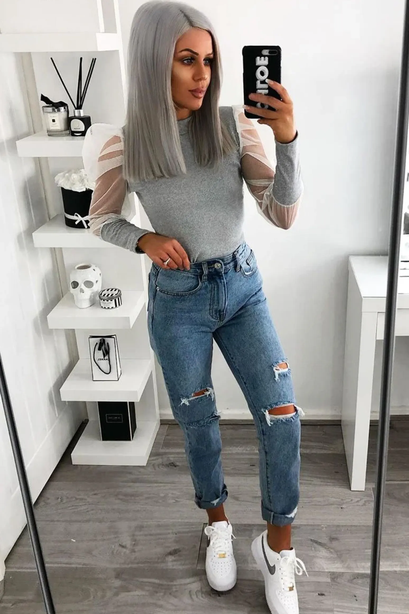 Rebellious Fashion Blue Distressed Ankle Denim Mom Jeans - Bobbi