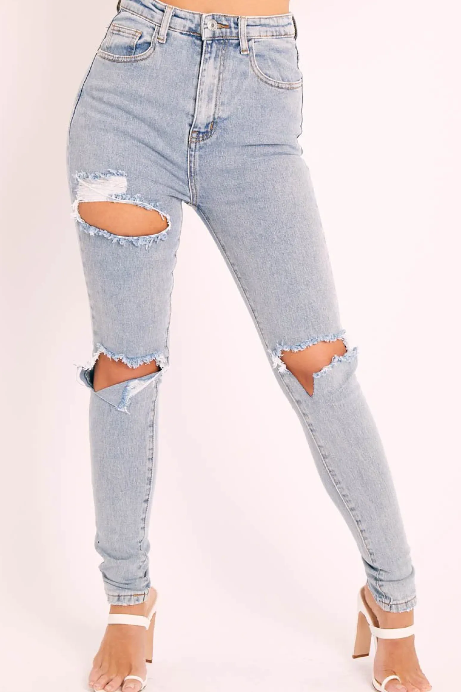 Rebellious Fashion Blue Distressed Skinny Jeans - Izara