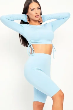 Rebellious Fashion Blue Double Layer Ruched Top and Cycling Shorts Co-ord - Gwen