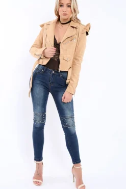 Rebellious Fashion Blue Embellished Knees Denim Jeans - Kadi