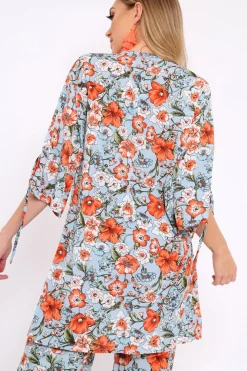Rebellious Fashion Blue Floral Kimono - Aija