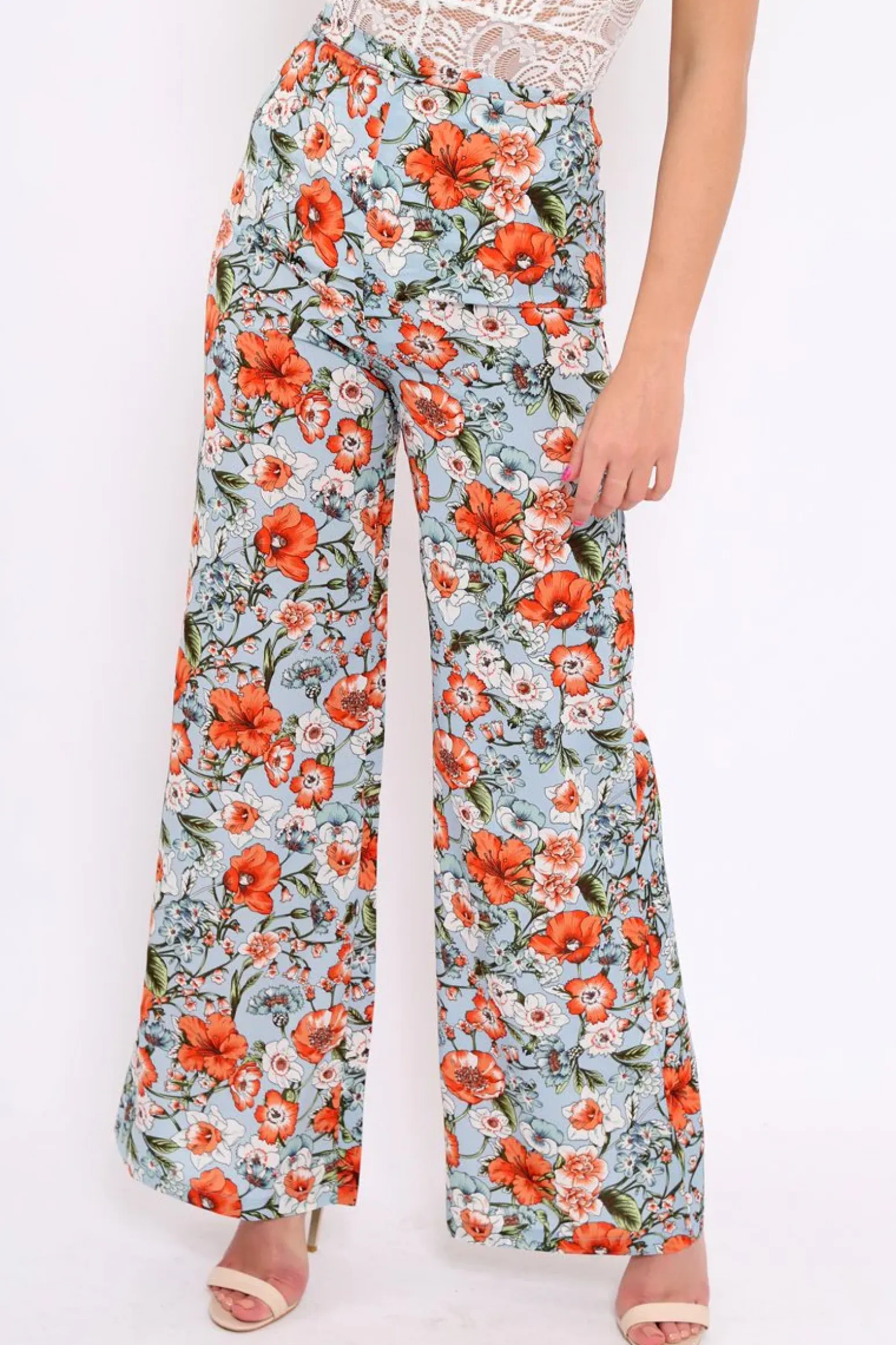 Rebellious Fashion Blue Floral Trousers - Aaira