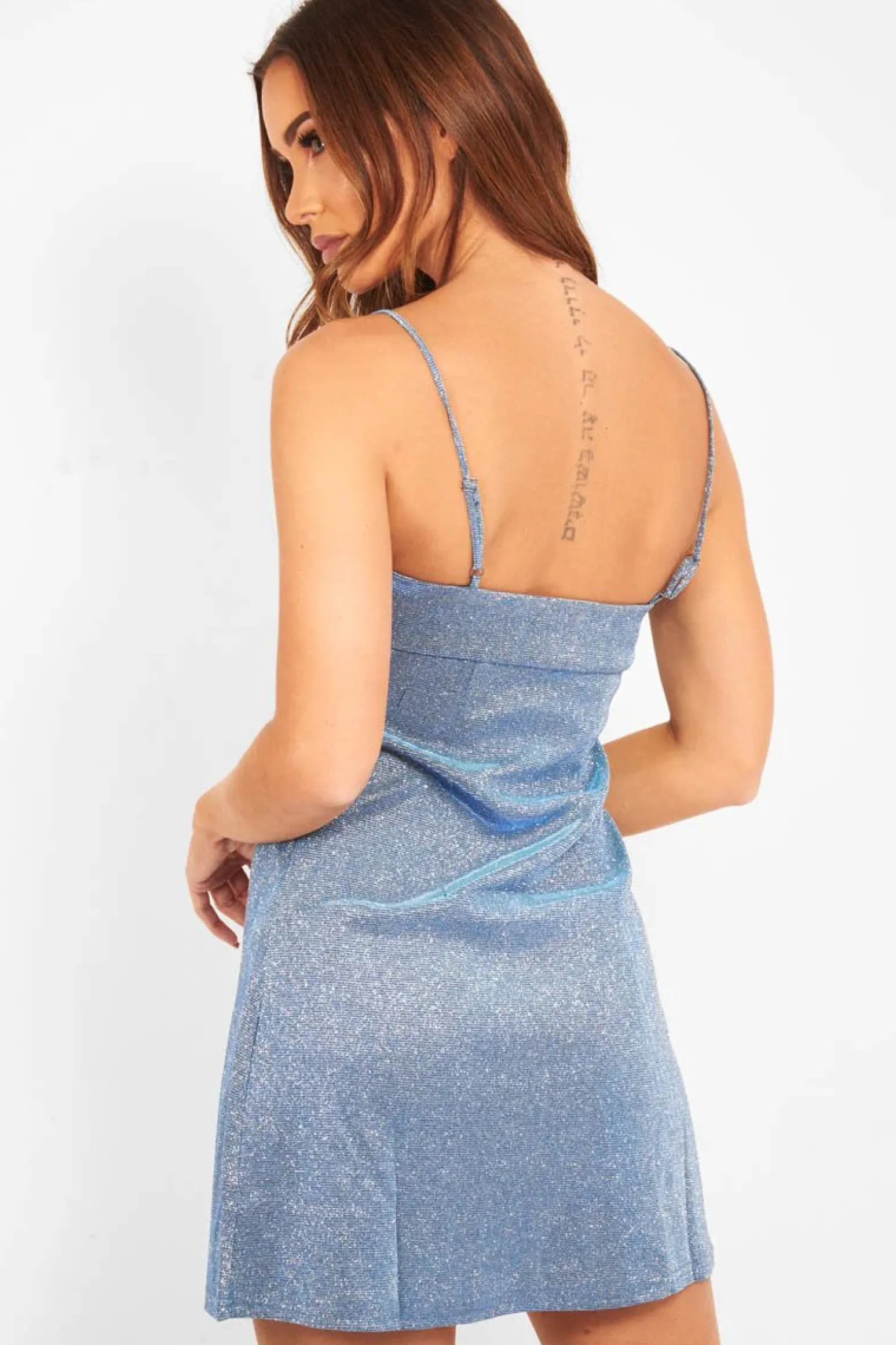 Rebellious Fashion Blue Glitter Straight Neck Mini Dress - Alanis