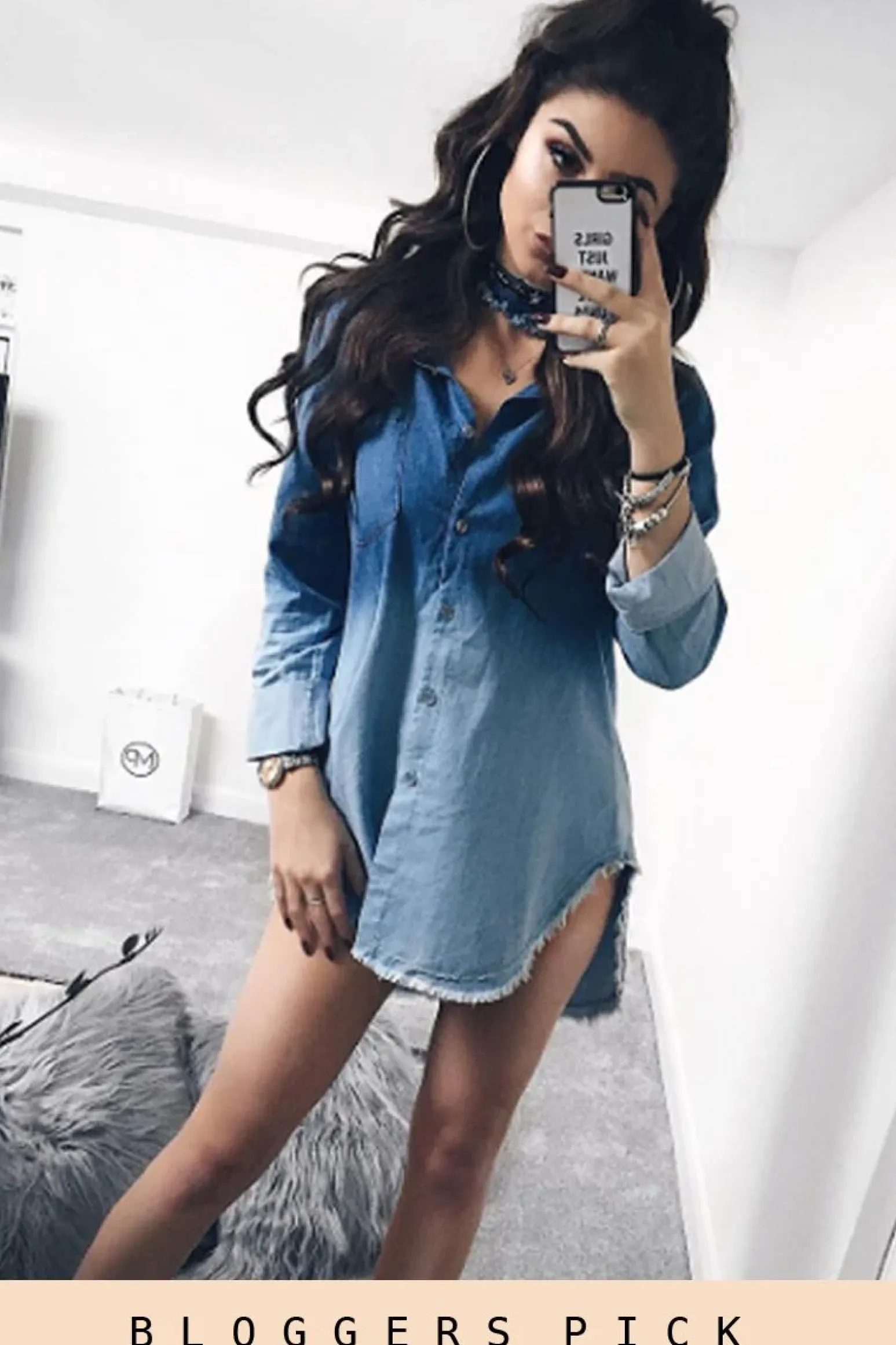 Rebellious Fashion Blue Gradient Denim Oversized Shirt - Hunter