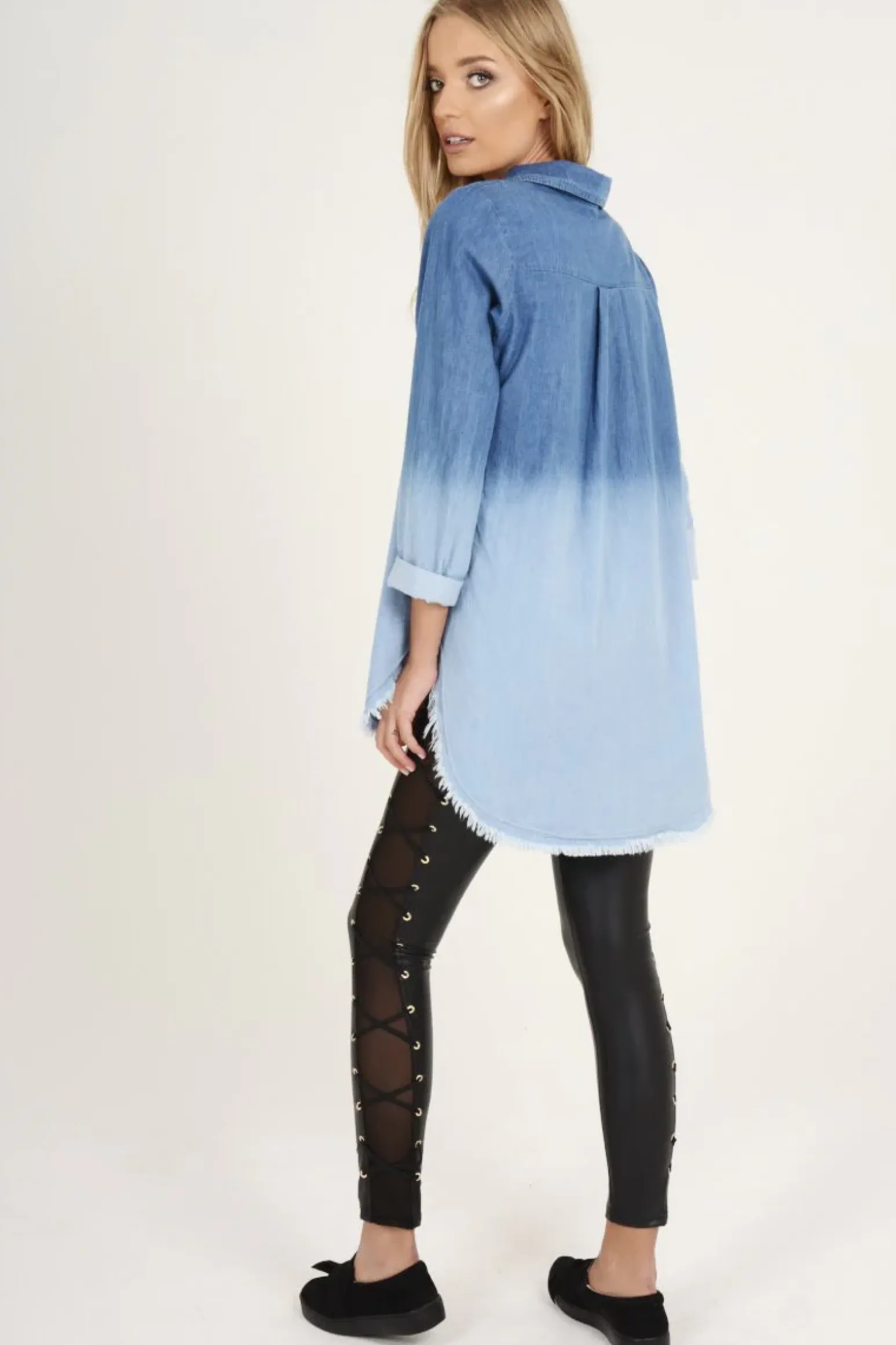 Rebellious Fashion Blue Gradient Denim Oversized Shirt - Hunter