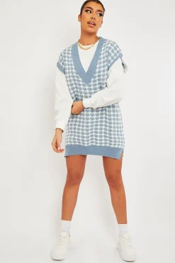 Rebellious Fashion Blue Houndstooth Knit Vest - Hazel