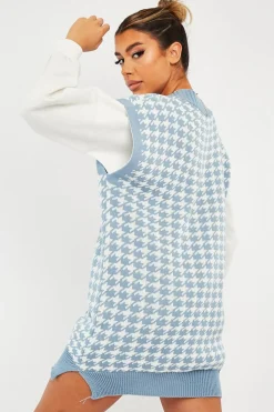 Rebellious Fashion Blue Houndstooth Knit Vest - Hazel