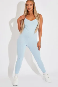 Rebellious Fashion Blue Jersey Scoop Neck Jumpsuit - Kadia