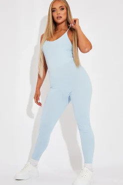 Rebellious Fashion Blue Jersey Scoop Neck Jumpsuit - Kadia