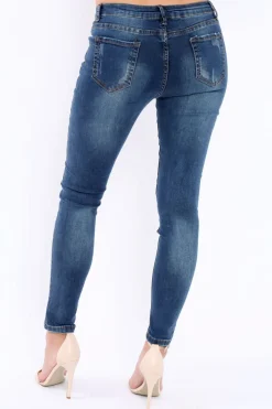 Rebellious Fashion Blue Jewelled and Distressed Jeans - Kasi