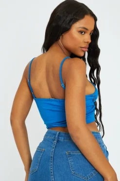 Rebellious Fashion Blue Knot Cut Out Crop Top - Paris