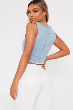 Rebellious Fashion Blue Lace Up Denim Crop Top - Floyd