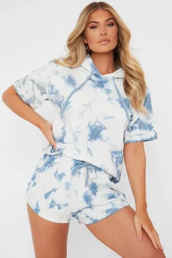 Rebellious Fashion Blue Loop Back Tie Dye Hoodie and Shorts Set - Shivi