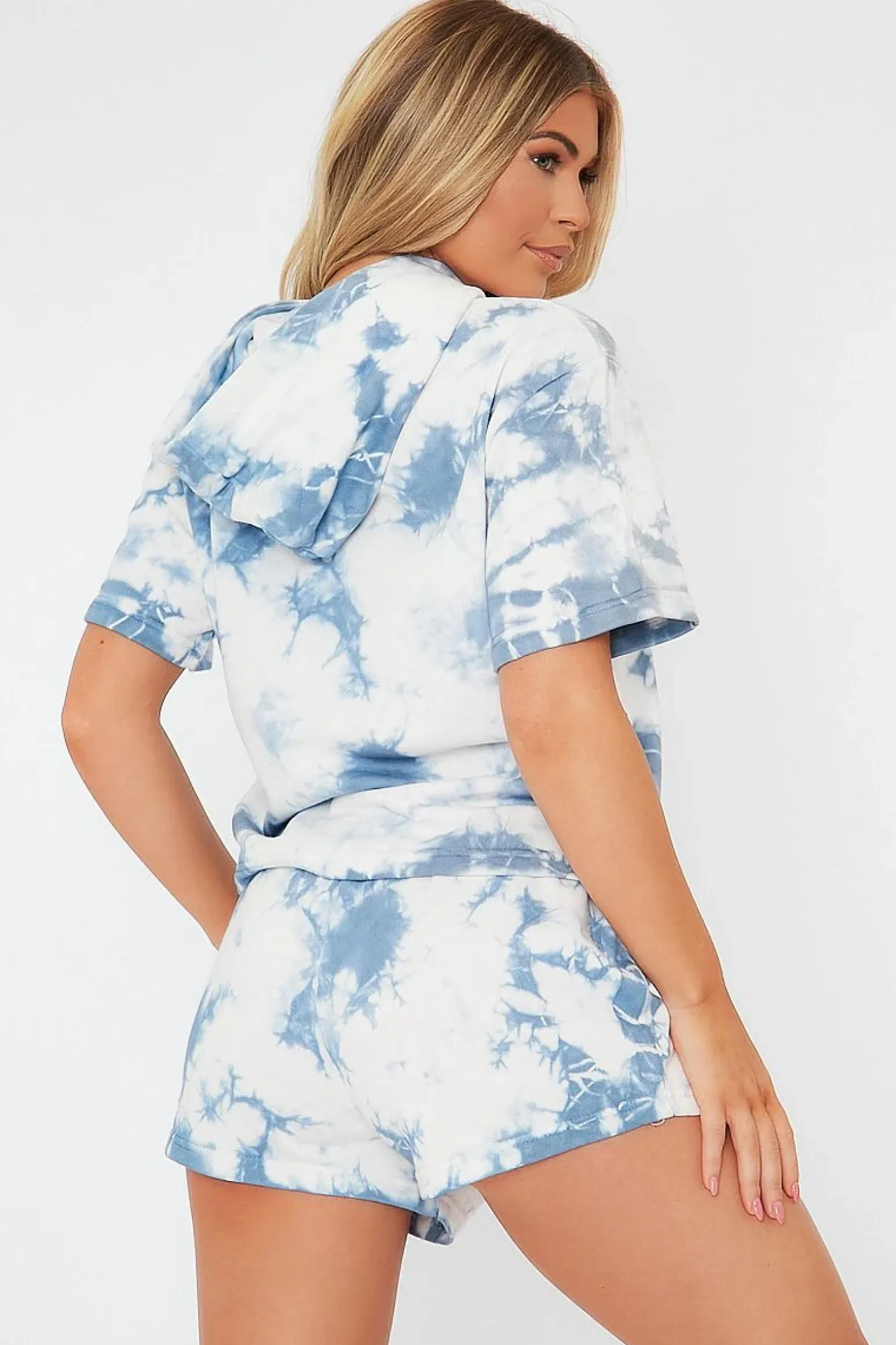 Rebellious Fashion Blue Loop Back Tie Dye Hoodie and Shorts Set - Shivi