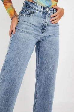 Rebellious Fashion Blue Mid Wash Wide Leg Jeans - Gemma