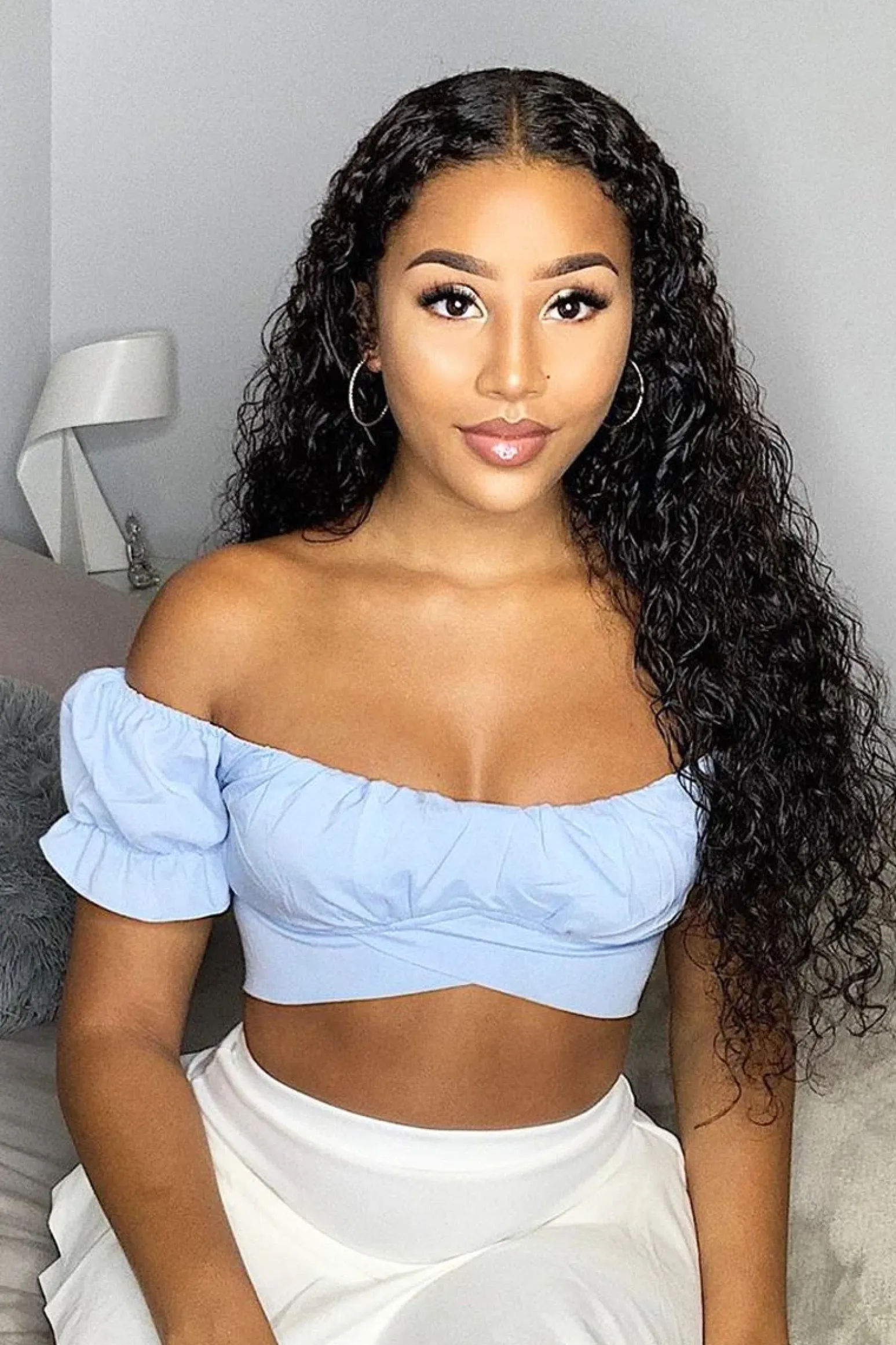 Rebellious Fashion Blue Milkmaid Bow Tie Back Detail Crop Top - Smith
