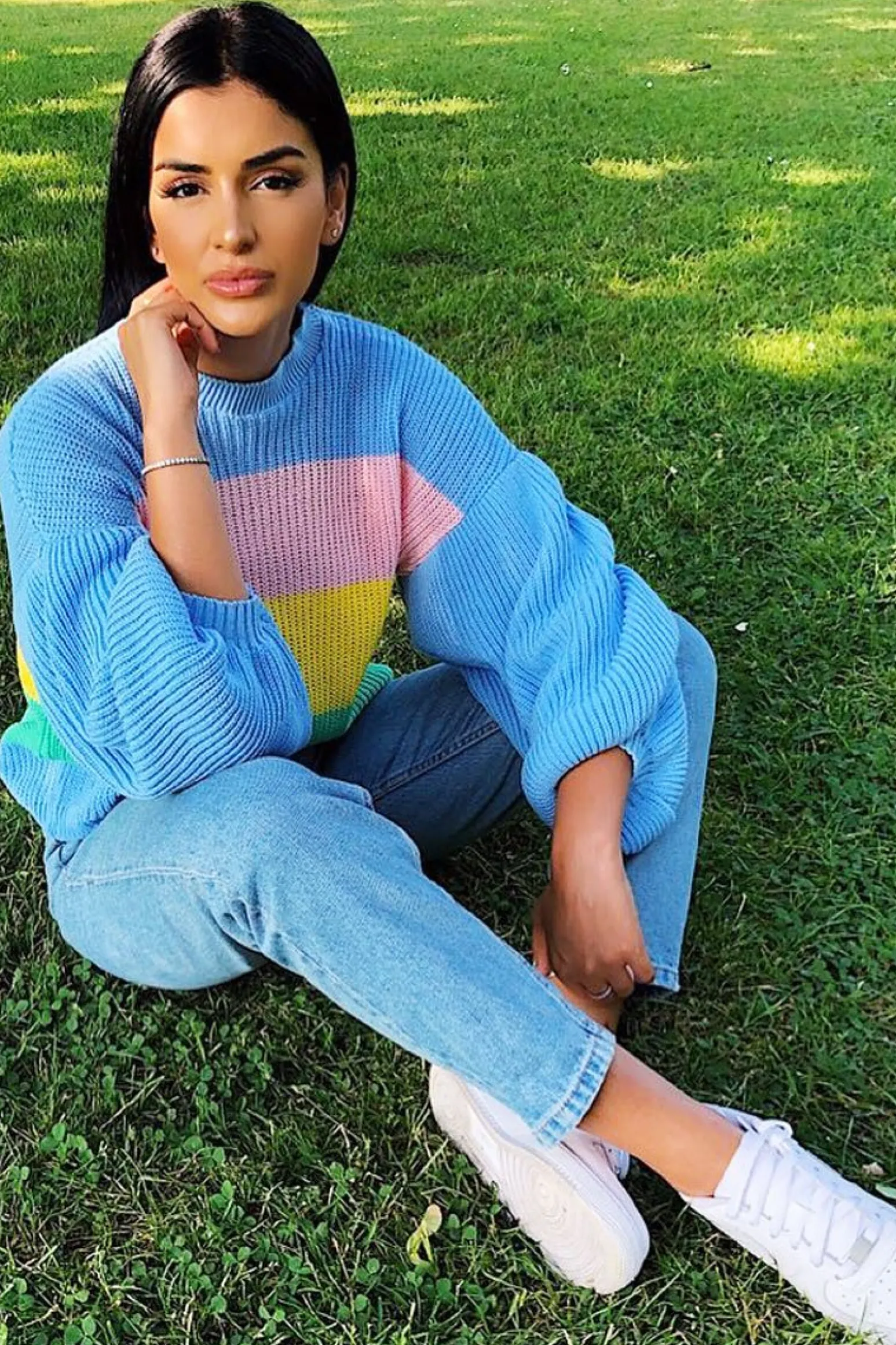 Rebellious Fashion Blue Nude and Yellow Striped Jumper - Ammie