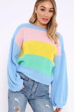 Rebellious Fashion Blue Nude and Yellow Striped Jumper - Ammie