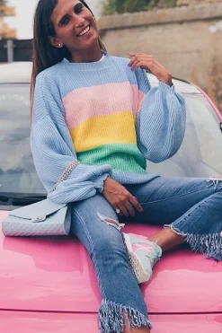Rebellious Fashion Blue Nude and Yellow Striped Jumper - Ammie