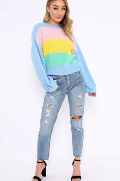 Rebellious Fashion Blue Nude and Yellow Striped Jumper - Ammie