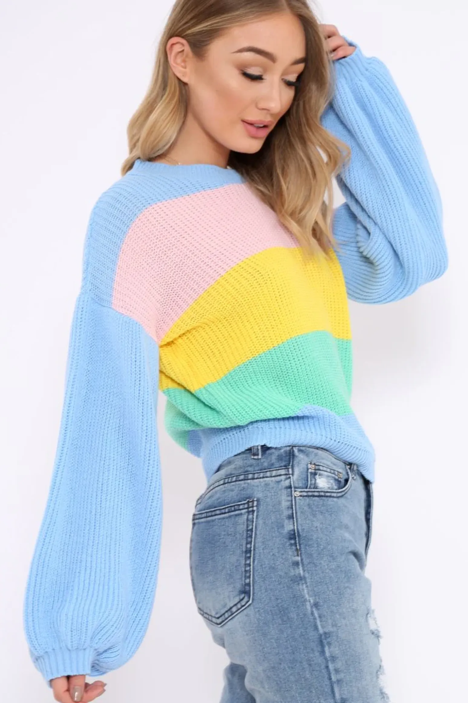 Rebellious Fashion Blue Nude and Yellow Striped Jumper - Ammie