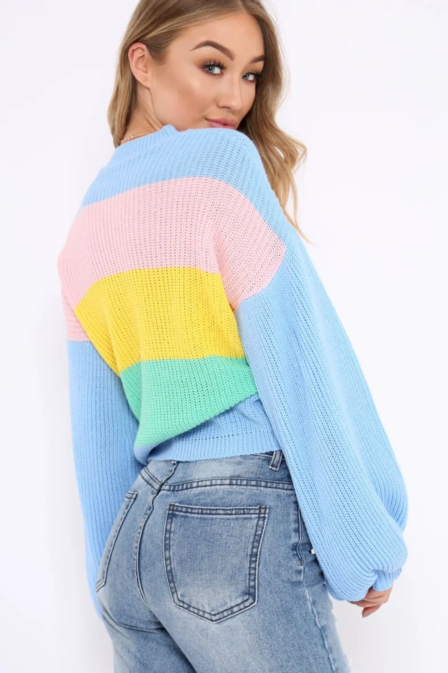 Rebellious Fashion Blue Nude and Yellow Striped Jumper - Ammie