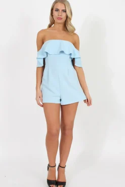 Rebellious Fashion Blue Off The Should Frill Playsuit - Annalix