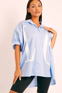 Rebellious Fashion Blue Oversized LO VE Shirt - Harmony