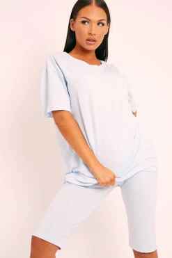 Rebellious Fashion Blue Oversized T-shirt Cycling Shorts Co-ord - Bethanny