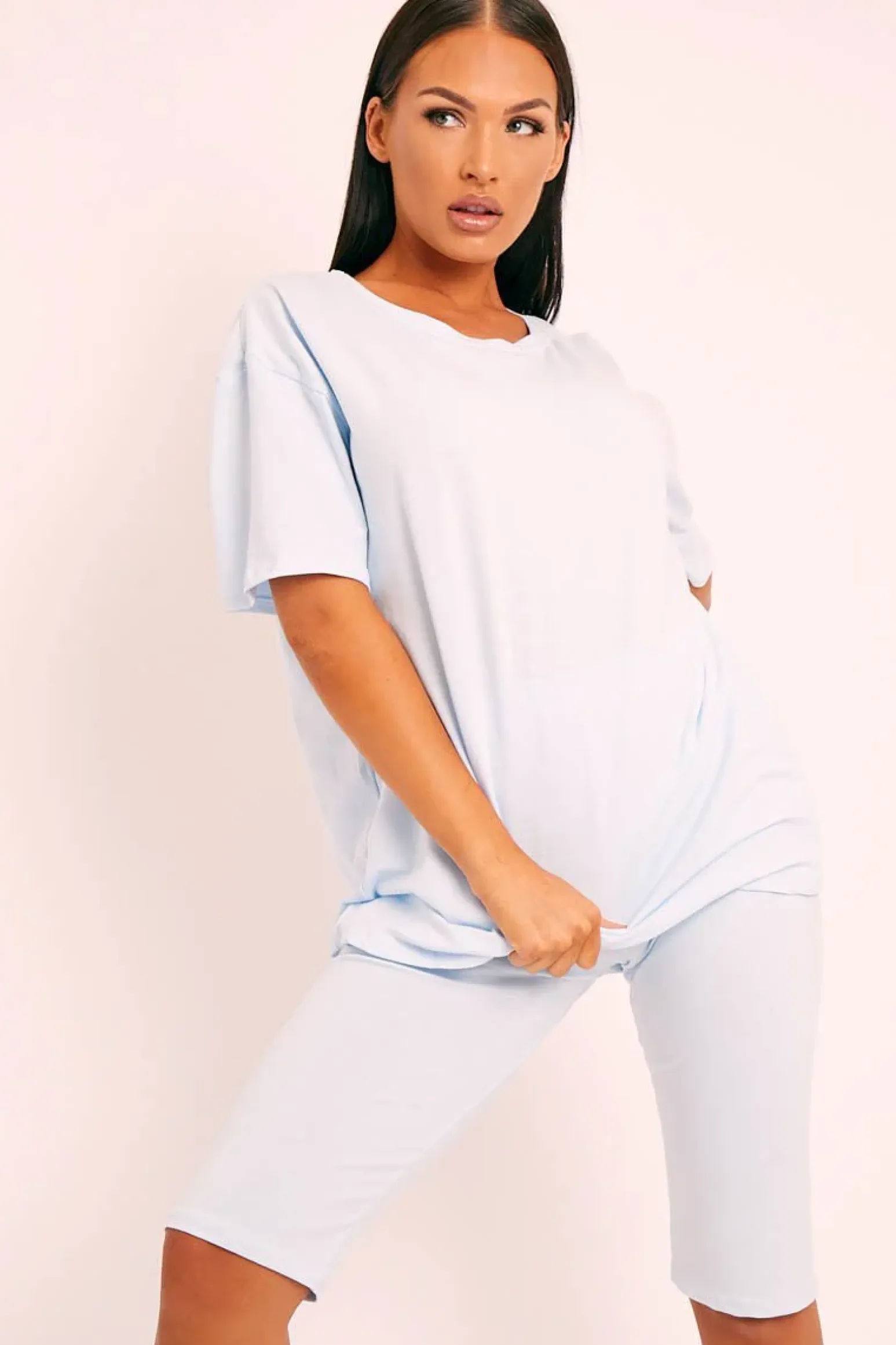 Rebellious Fashion Blue Oversized T-shirt Cycling Shorts Co-ord - Bethanny